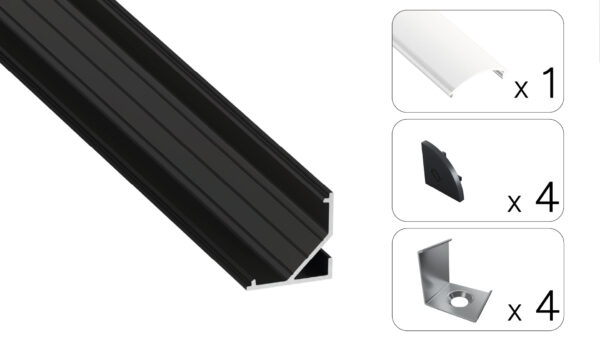 Profil LED kątowy Arre czarny 3m klosz mrożony