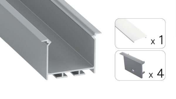 Profil LED wpuszczany Hede srebrny 3m klosz mleczny