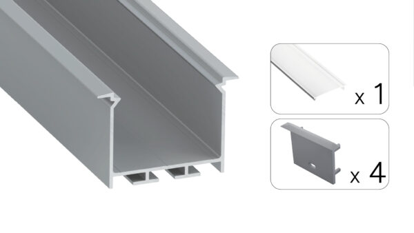 Profil LED wpuszczany Hede srebrny 2m klosz transparentny