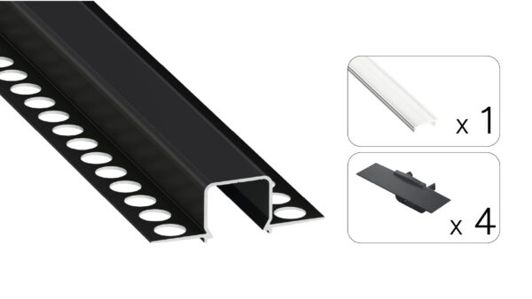 Profil LED wpuszczany GK Mosso czarny 2m klosz transparentny