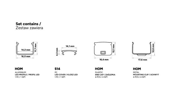 Profil LED natynkowy Hom czarny 3m klosz mrożony