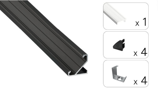 Profil LED kątowy Barde czarny 3m klosz transparentny