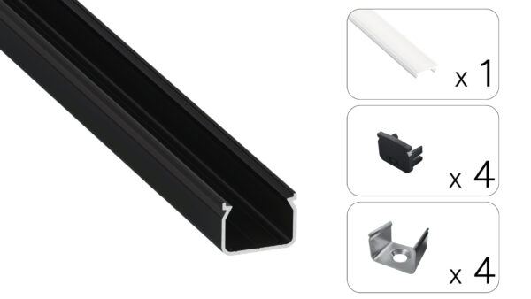 Profil LED natynkowy Hom czarny 3m klosz mrożony