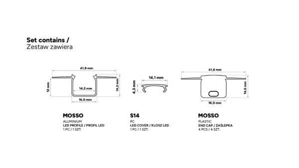 Profil LED wpuszczany GK Mosso czarny 2m klosz transparentny