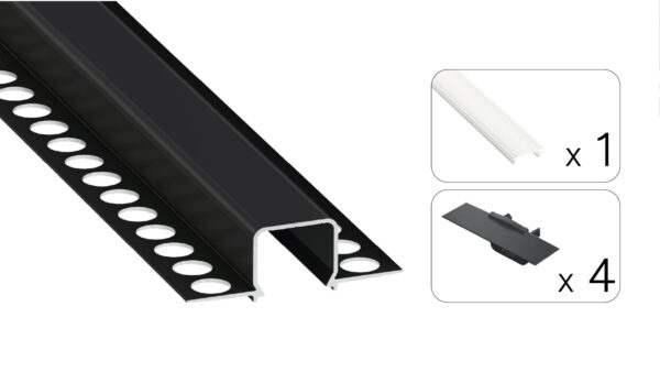 Profil LED wpuszczany GK Mosso czarny 2m klosz mrożony