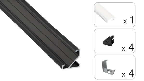 Profil LED kątowy Barde czarny 3m klosz mrożony