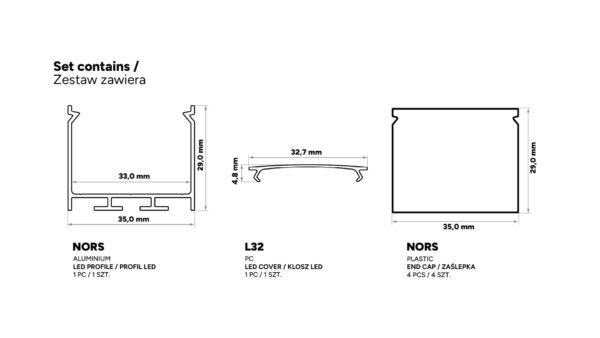 Profil LED natynkowy Nors czarny 2m klosz transparentny