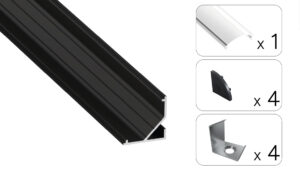 Profil LED kątowy Arre czarny 2m klosz transparentny