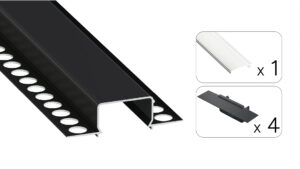 Profil LED wpuszczany GK Horst czarny 2m klosz transparentny