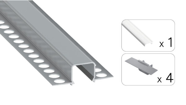 Profil LED wpuszczany GK Mosso srebrny 2m klosz transparentny
