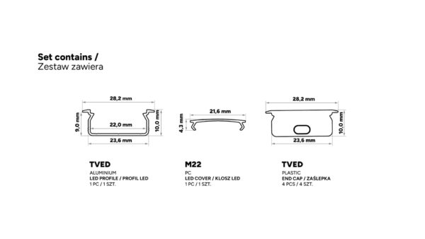 Profil LED wpuszczany Tved czarny 3m klosz transparentny