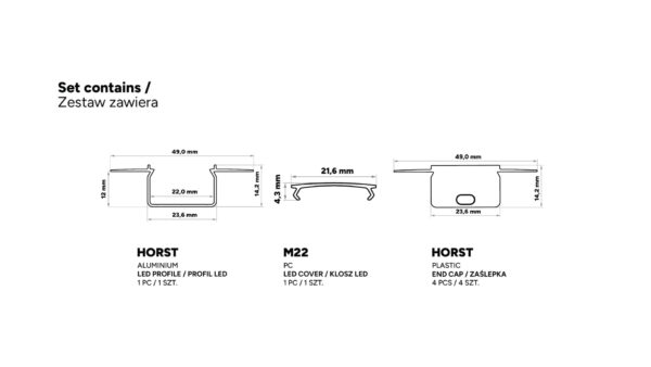 Profil LED wpuszczany GK Horst czarny 3m klosz transparentny