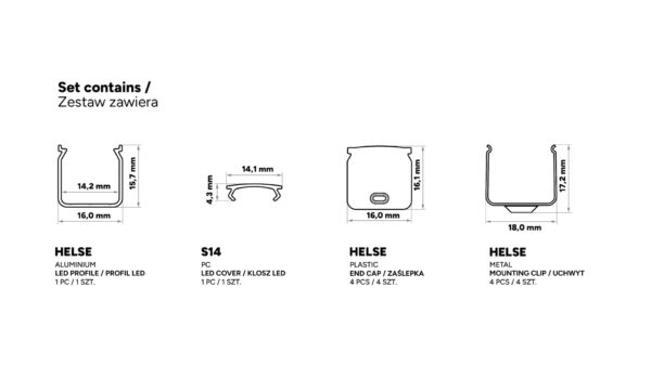 Profil LED natynkowy Helse czarny 3m klosz transparentny