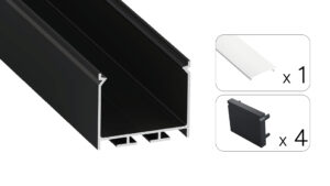 Profil LED natynkowy Nors czarny 3m klosz mleczny