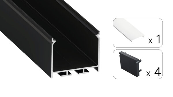 Profil LED natynkowy Nors czarny 3m klosz mleczny