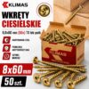 KLIMAS Wkręty ciesielskie 8x60 mm 50 szt. Łeb Talerzowy Podkładkowy Ocynk