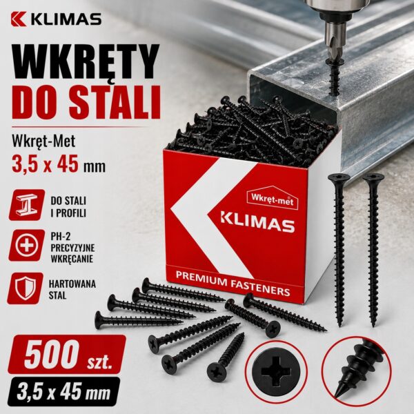 2ca7244229bc69dad3b2d2dcba0a7db7 KLIMAS Wkręty do stali Wkręt-Met 3,5 x 45 mm 500 szt.