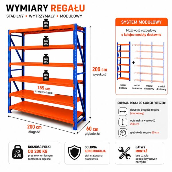 Regał Magazynowy Metalowy 20-półkowy 800x200x60cm do 200kg