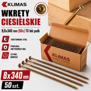 KLIMAS Wkręty ciesielskie 8x340 do drewna łeb talerzowy Torx Klimas 50 szt.
