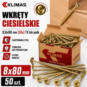 KLIMAS Wkręty ciesielskie 8x80 do drewna łeb talerzowy Torx Klimas 50 szt.