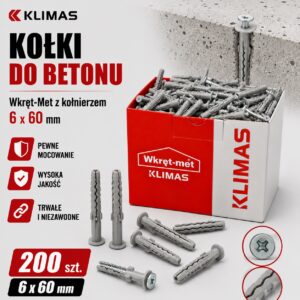 KLIMAS Kołki do betonu Wkręt-Met 6 x 60 mm opak 200 szt. z kołnierzem