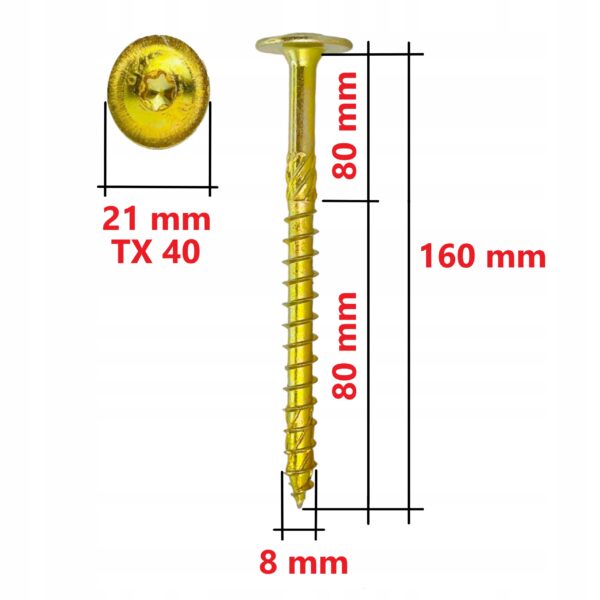 Wkręty ciesielskie TORX 8x160 mm 25 szt. talerzowe do drewna Klimas WKCP