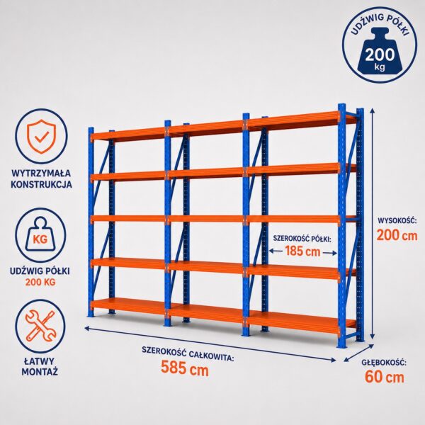 6ed4aadd0a86e4eebbdd09b98a9f2a09 Regał Magazynowy Metalowy 15-półkowy 600x200x60cm do 200kg