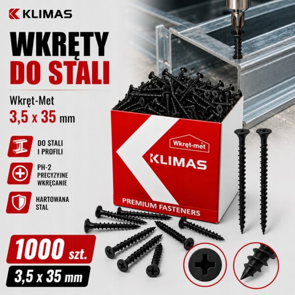 77d7692e60298aa5c8870d9c89135c31 KLIMAS Wkręty do stali Wkręt-Met 3,5 x 35 mm 1000 szt.