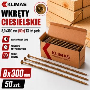KLIMAS Wkręty ciesielskie 8x300 do drewna łeb talerzowy Torx Klimas 50 szt.