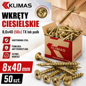 KLIMAS Wkręty Ciesielskie 8x40 TX40 Łeb Talerzowy Do Drewna Więźby OSB x50
