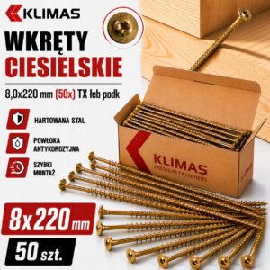 KLIMAS Wkręty ciesielskie 8x220 do drewna łeb talerzowy Torx Klimas 50 szt.