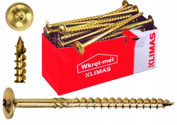 a118ce907eb621dea619100f66035aac KLIMAS Wkręty ciesielskie 8x380 do drewna łeb talerzowy Torx Klimas 50 szt.