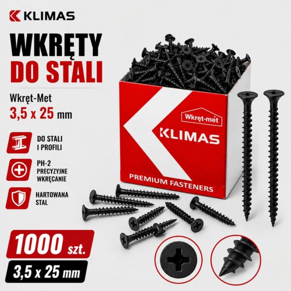 b02f140c82c32b53be8ab873e4249f18 KLIMAS Wkręty do stali Wkręt-Met 3,5 x 25 mm 1000 szt.