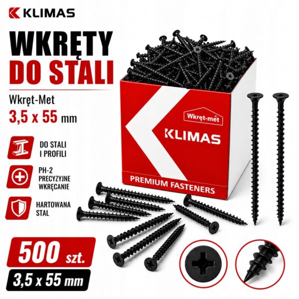 b73a1c4df45b8579e9fc61617979b275 KLIMAS Wkręty do stali Wkręt-Met 3,5 x 55 mm 500 szt.