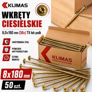 KLIMAS Wkręty ciesielskie 8x180 do drewna łeb talerzowy Torx Klimas 50 szt.