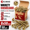 cf41a59f72a44cfe9f8f665bec7960a8 KLIMAS Wkręty ciesielskie 8x50 do drewna łeb talerzowy Torx Klimas 50 szt.