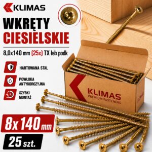 KLIMAS Wkręty ciesielskie 8x140 do drewna łeb talerzowy Torx Klimas 25 szt.