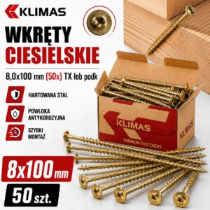 KLIMAS Wkręty ciesielskie 8x100 do drewna łeb talerzowy Torx Klimas 50 szt.