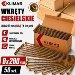 KLIMAS Wkręty ciesielskie 8x280 do drewna łeb talerzowy Torx Klimas 50 szt.