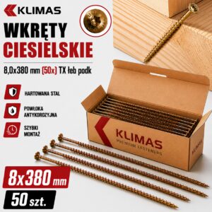 KLIMAS Wkręty ciesielskie 8x380 do drewna łeb talerzowy Torx Klimas 50 szt.