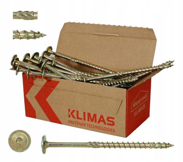 f11426c3fdb9f9d409a76fdbab29f444 KLIMAS Wkręty ciesielskie 8x380 do drewna łeb talerzowy Torx Klimas 50 szt.