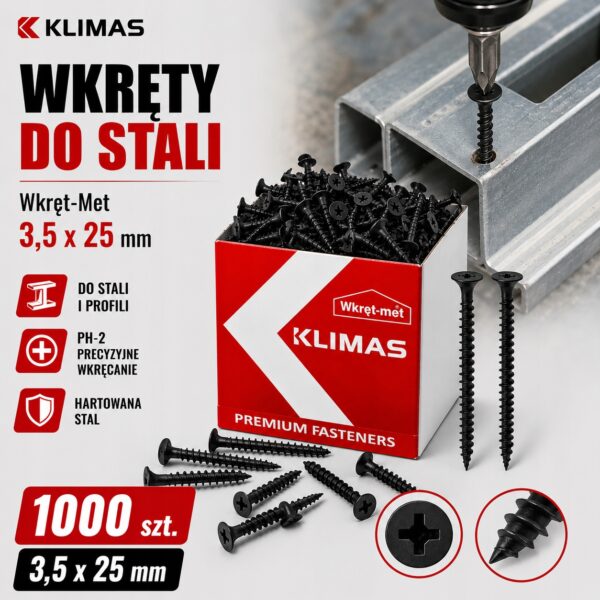 f3aaf50ffdac40c91ad7374241450cdf KLIMAS Wkręty do stali Wkręt-Met 3,5 x 25 mm 1000 szt.