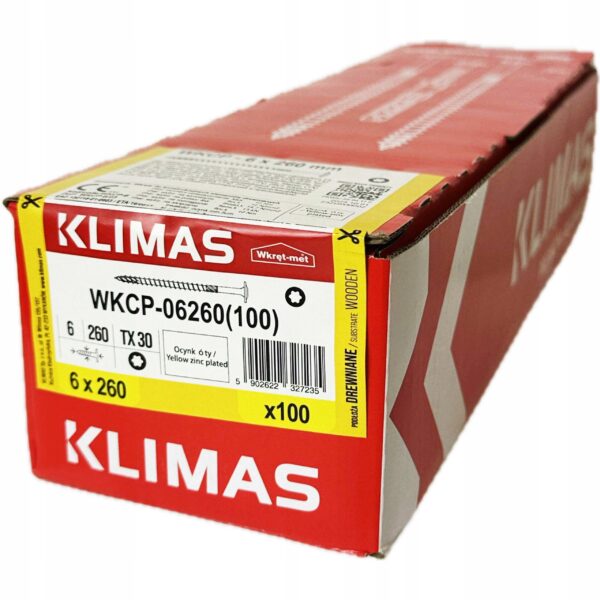 01e88490ce53cfb20eabb4fde88f2f83 KLIMAS Wkręty ciesielskie 6 x 260 mm do drewna łeb talerzowy Torx 100 szt.