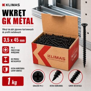KLIMAS Wkręty do płyt G-K do metalu Wkręt-Met 3,5 x 45 mm 1kg