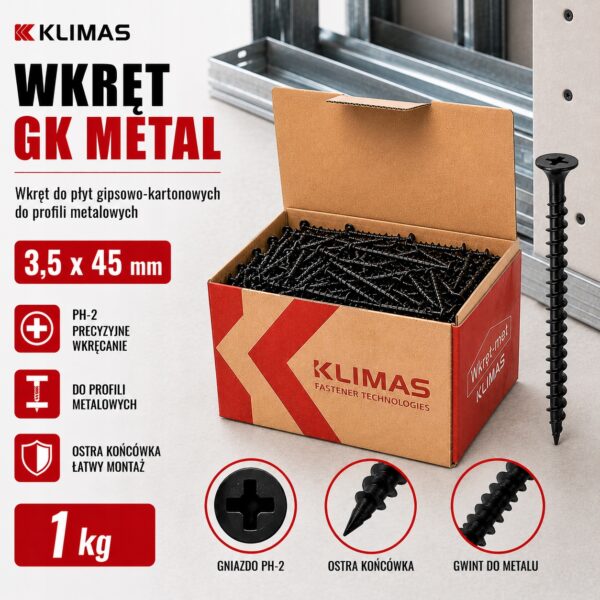 KLIMAS Wkręty do płyt G-K do metalu Wkręt-Met 3,5 x 45 mm 1kg