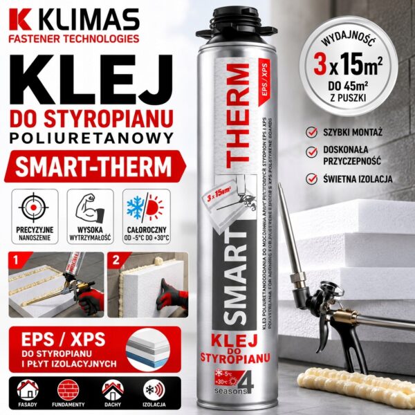 238ac2de36f75c60a54473da7db7fb8c KLIMAS Klej do styropianu EPS/XPS na pistolet poliuretanowy 750ml Wkręt-Met