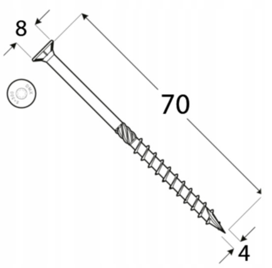 Wkręty do drewna 4x70 mm 200 szt. TORX stożkowe Klimas WKCS