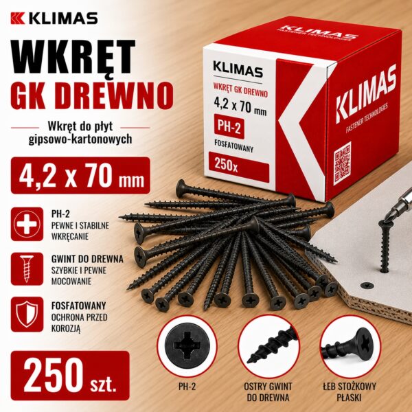 KLIMAS Wkręty do płyt G-K do drewna Wkręt-Met 4,2 x 70 mm 250 szt.