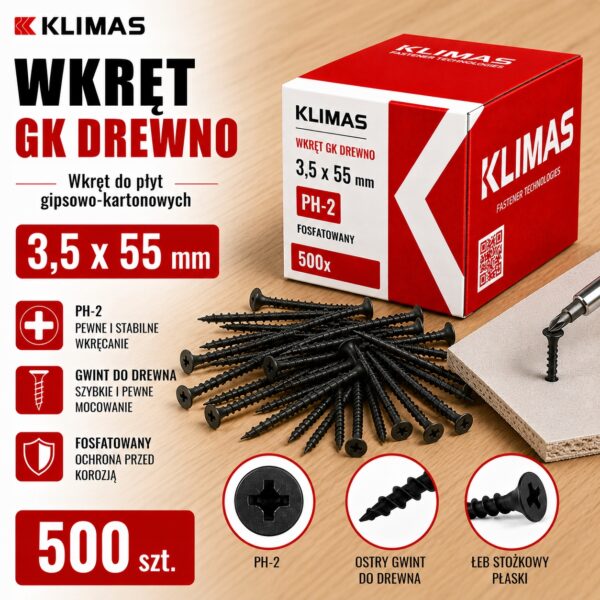 KLIMAS Wkręty do płyt G-K do drewna Wkręt-Met 3,5 x 55 mm 500 szt.