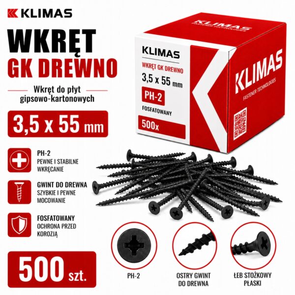 KLIMAS Wkręty do płyt G-K do drewna Wkręt-Met 3,5 x 55 mm 500 szt.